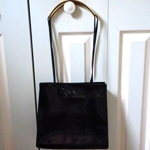 Salvatore Ferragamo Black Patent Leather Shoulder Bag w/Signature Shoe Logo